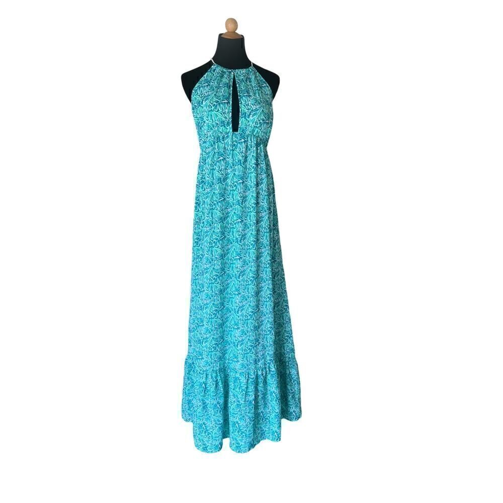 LAUREN JAMES TROPICAL PALM MAXI DRESS SIZE LARGE